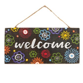 Hanging Wooden Welcome Sign With Flowers Decoration