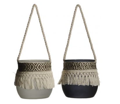 Hanging Boho Glass Pots with rope handle