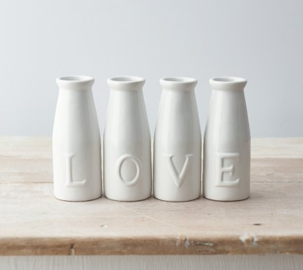 Set of 4 ceramic LOVE bottles