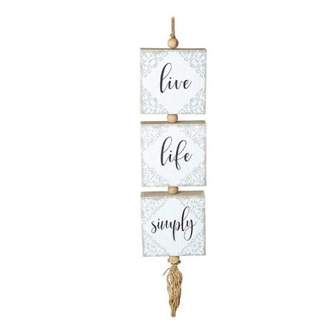 Live Life Simply Hanging Wooden Block on Rope